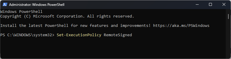 Admin Powershell - Set-ExecutionPolicy Remote Signed