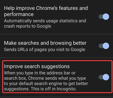 ปิดใช้งานคำแนะนำการค้นหาของ Chrome