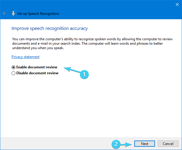kompiuterio valdymas balsu „Windows 10“ įgalina dokumento rodinio kalbos atpažinimą