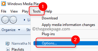 Opcije alata za Windows Media Player Min
