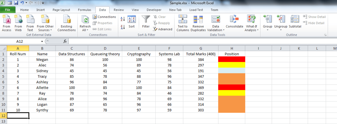 A Microsoft Excel oszlopainak rendezése szín szerint