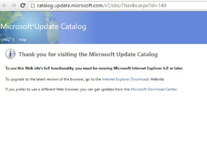 Microsoft Update Catalog toimii kaikilla selaimilla