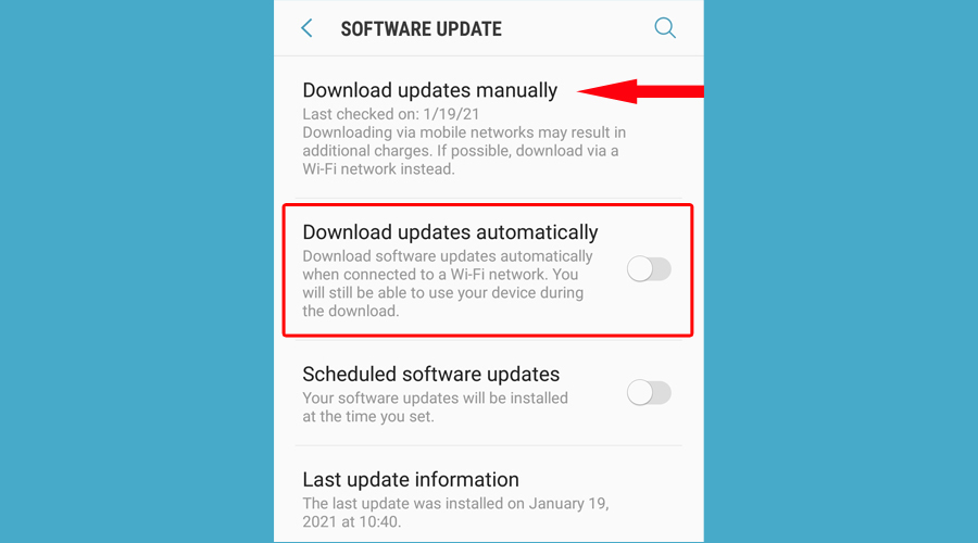 Android affiche les mises à jour logicielles manuellement ou automatiquement