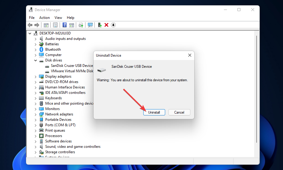 Gumb za deinstalaciju Windows 11 ne prepoznaje usb