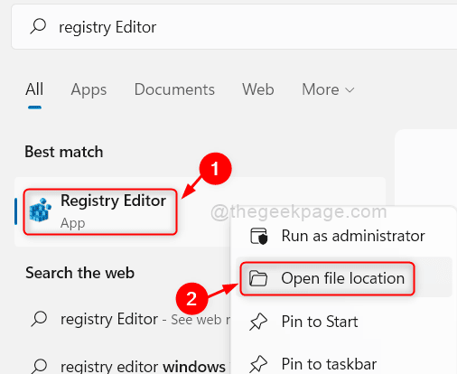 Åbn File Location Registry Editor