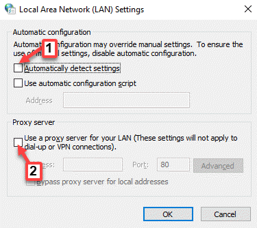 Настройки локальной сети Автоматически определять настройки Использовать прокси-сервер для локальной сети Снимите флажок