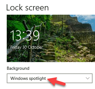 ეკრანის დაბლოკვის ფონის Windows Spotlight