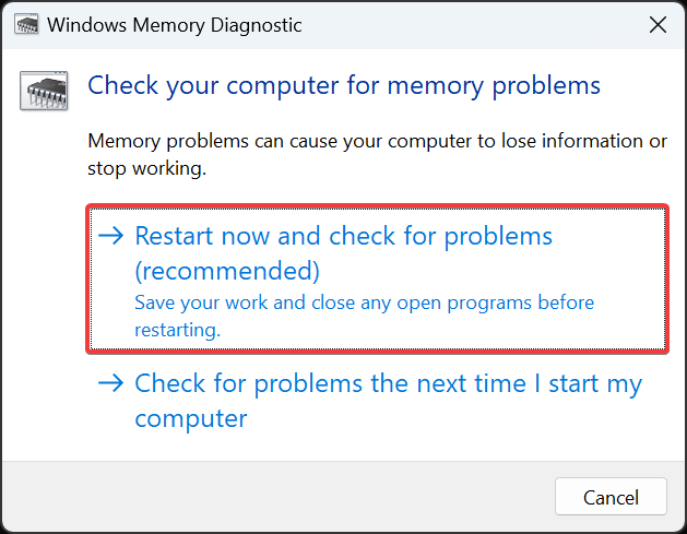 Windows atminties diagnostika