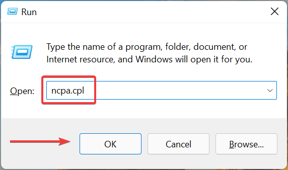 ncpa.cpl لإصلاح المواقع التي تحجب Windows 11