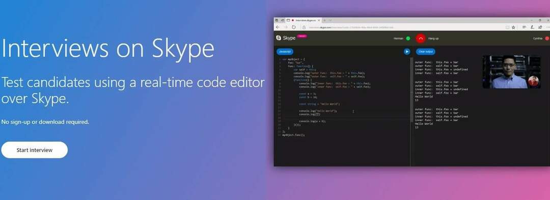 Skype의 실시간 코드 편집기를 통해 구직자의 코딩 기술을 테스트 할 수 있습니다.