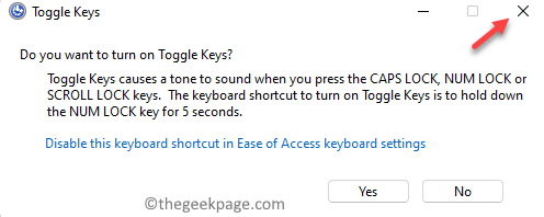 Toggle Keys Promt kryds ud