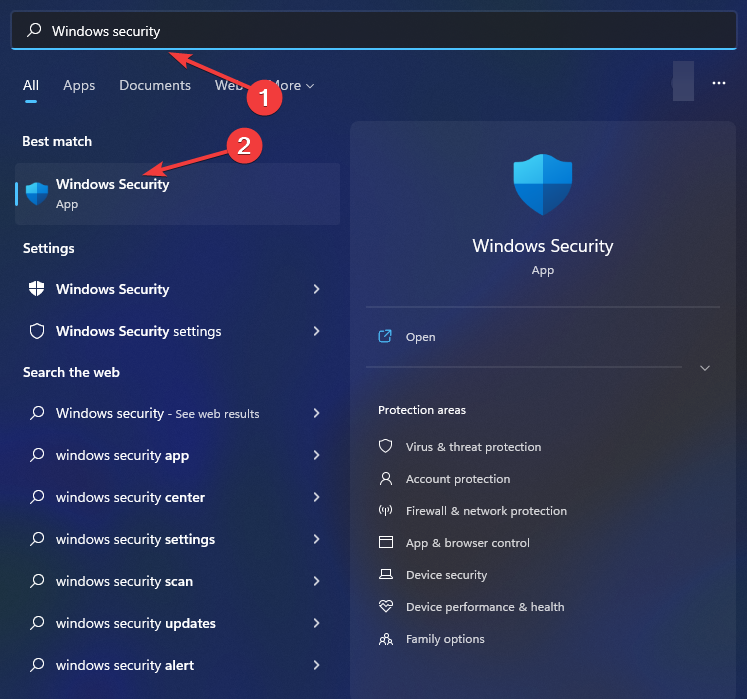 Suche nach Windows-Sicherheit