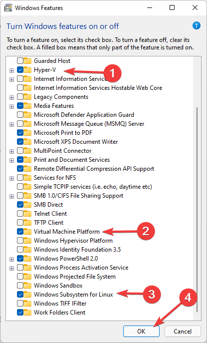 تعطيل الميزات الاختيارية لمعالجة أخطاء Windows 11 WSL