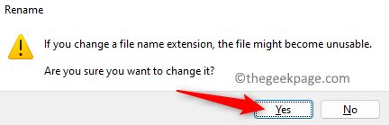 Потвърдете промяната на разширението на файла Мин