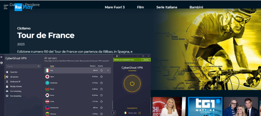 raiplay는 이탈리아 서버에 연결된 cyberghost VPN과 함께 작동합니다.
