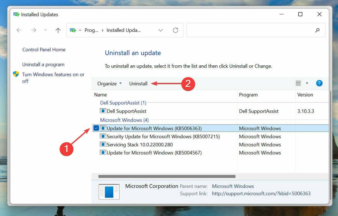 Désinstallez la mise à jour récente de Windows pour réparer le disque dur manquant dans Windows 11 après la mise à jour
