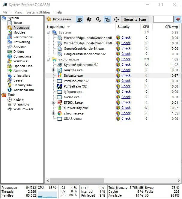 System Explorer-applikationen