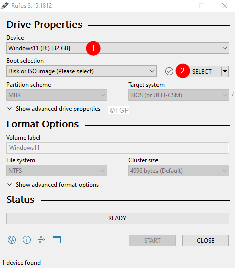 Rufus Windows prüft, ob USB erkannt wird