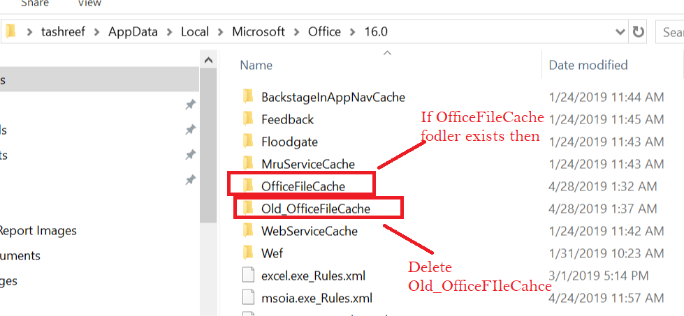 مركز التحميل - حذف OldFileCache حدث خطأ أثناء الوصول إلى ذاكرة التخزين المؤقت لمستندات Office 