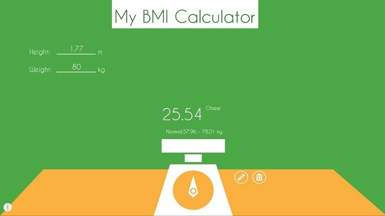Oma BMI Windows 8, 10 -sovellus laskee painoindeksisi