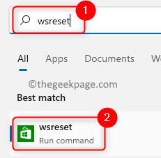 Wsreset Search قم بتشغيل Windows Key Min