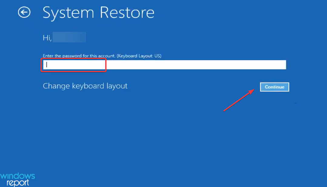Chcete-li vrátit zpět obnovení systému Windows 11, zadejte heslo