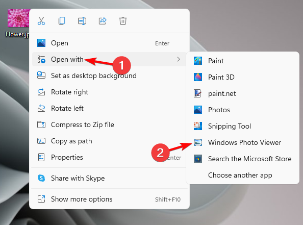 otevřít pomocí prohlížeče fotografií ve Windows