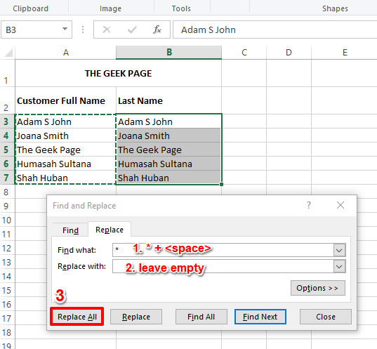 Hur man extraherar efternamn från fullständiga namn i Excel-dokument