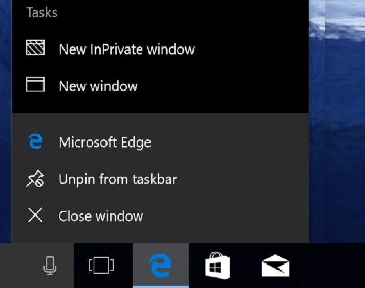 Skočni seznam Microsoft Edge