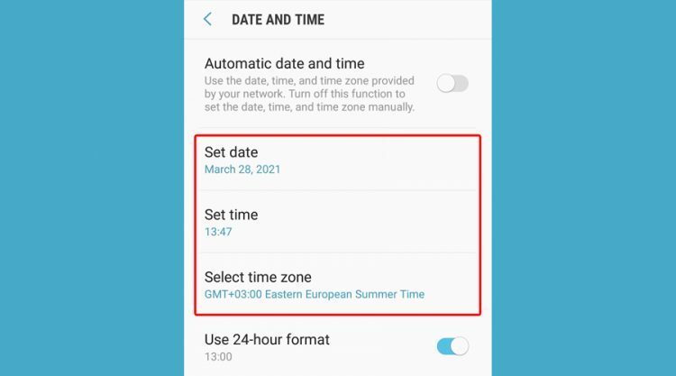 Android-sæt-dato-og-vælg-tidszone