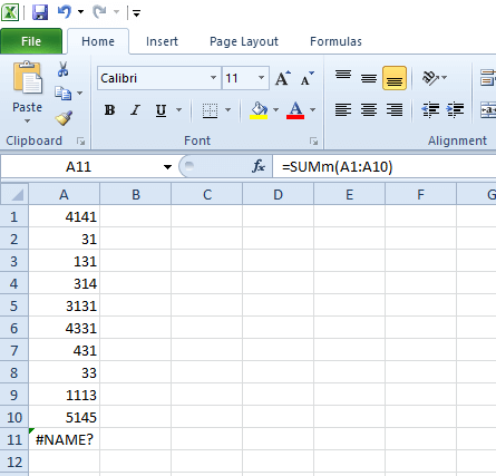 #¿NOMBRE? error de celda, la hoja de cálculo de Excel no se suma correctamente