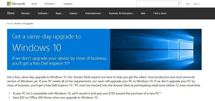 Få en gratis bærbar computer, hvis Microsoft ikke kan opgradere dig til Windows 10 på en dag