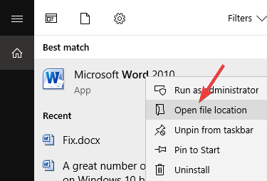 Открыть расположение файла Word - Microsoft Word Открывает небольшое окно