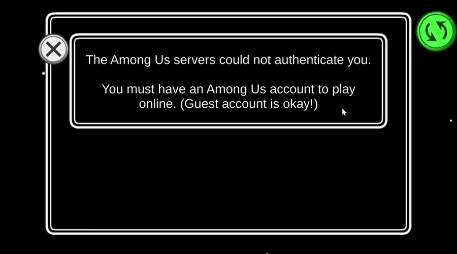 serverne blant oss kunne ikke autentisere deg skjermbilde