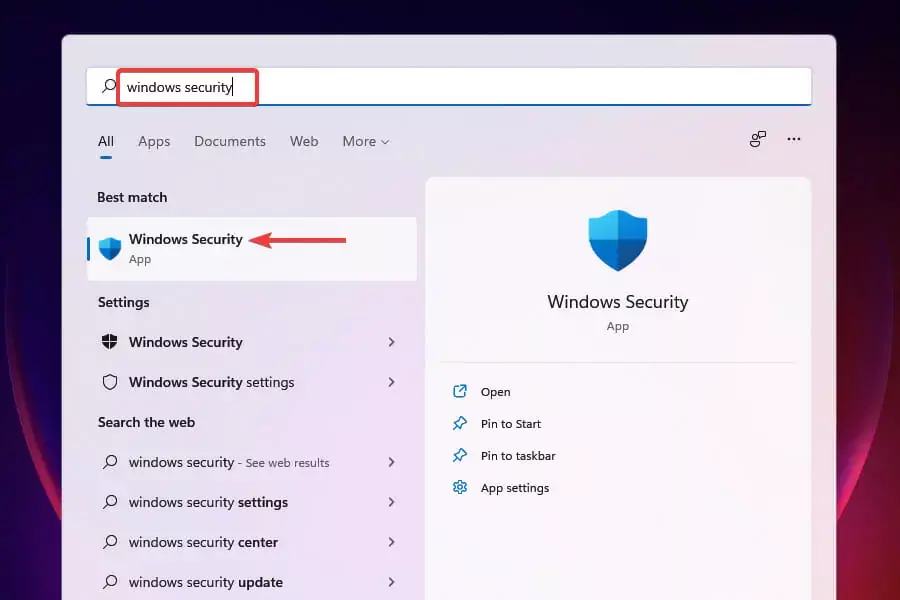 paleiskite „Windows Security“.