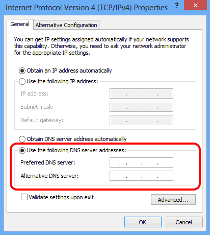 problemi del server DNS in Windows 8.1