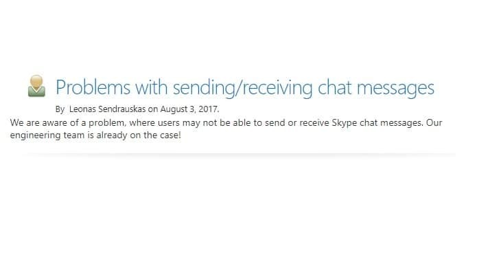 „Skype“ vartotojai negali siųsti ar gauti pokalbių pranešimų, „Microsoft“ dirba su taisymu