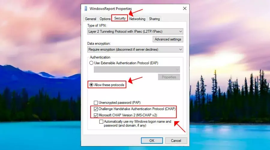 establecer protocolos de seguridad VPN en Windows 10