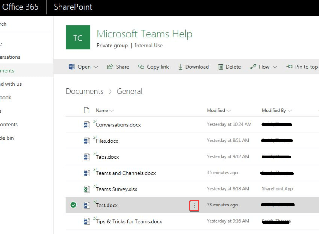 sharepoint kan ikke slette filer i Microsoft Teams