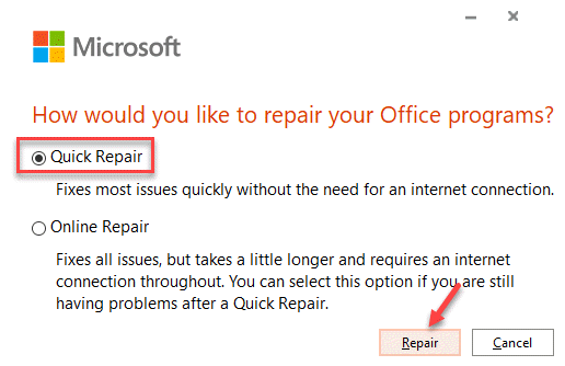 Kaip norėtumėte pataisyti „Office“ programas Greito remonto taisymas