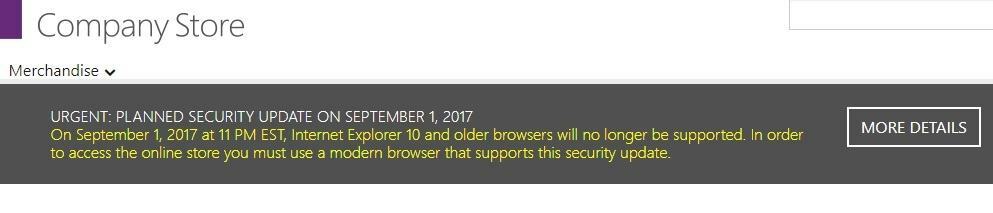 У вересні Microsoft Company Store припиняє підтримку старих браузерів