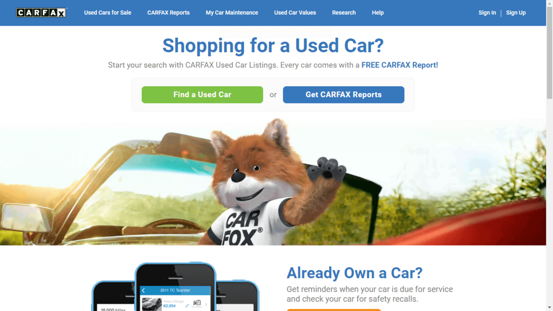 CarFax Car History Check Applikation bil historie check software
