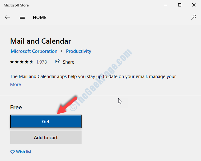 Clique em Obter para baixar e instalar o Mail And Calendar