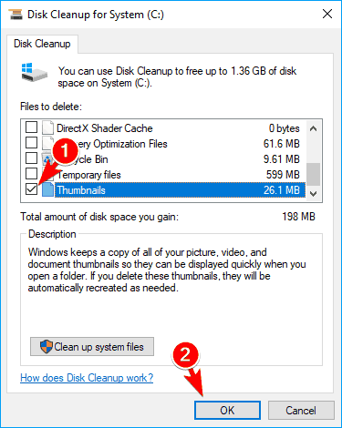 виберіть ескізи очищення диска, деякі ескізи не відображаються Windows 10