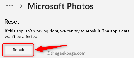 Mínimo do aplicativo de reparo do Microsoft Photos