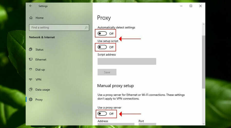 dezactivați proxy în Windows 10