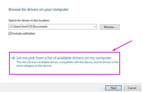 Biarkan Saya Memilih Dari Daftar Driver yang Tersedia di Komputer Saya