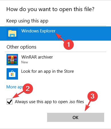 Immer diese App verwenden Windows-Server kann keine ISO-Dateien öffnen