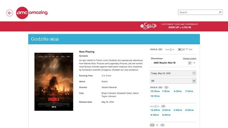 AMC Theaters App til Windows 8, 10 frigivet, download nu
