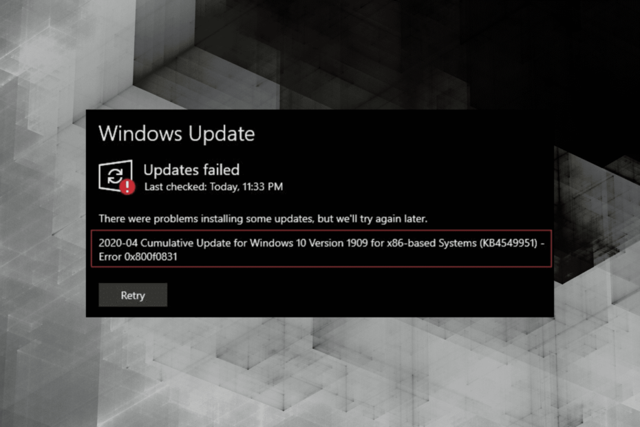 0x800f0831 خطأ في تثبيت Windows 11